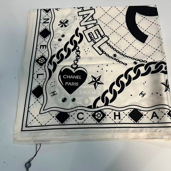 Chanel White Monogram Silk Scarf - Picture 5 of 8